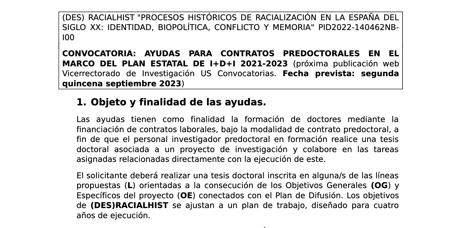 (DES) RACIALHIST &quot;PROCESOS HISTÓRICOS DE RACIALIZACIÓN EN LA ESPAÑA DEL SIGLO XX: IDENTIDAD, BIOPOLÍTICA, CONFLICTO Y MEMORIA&quot; PID2022-140462NB-I00